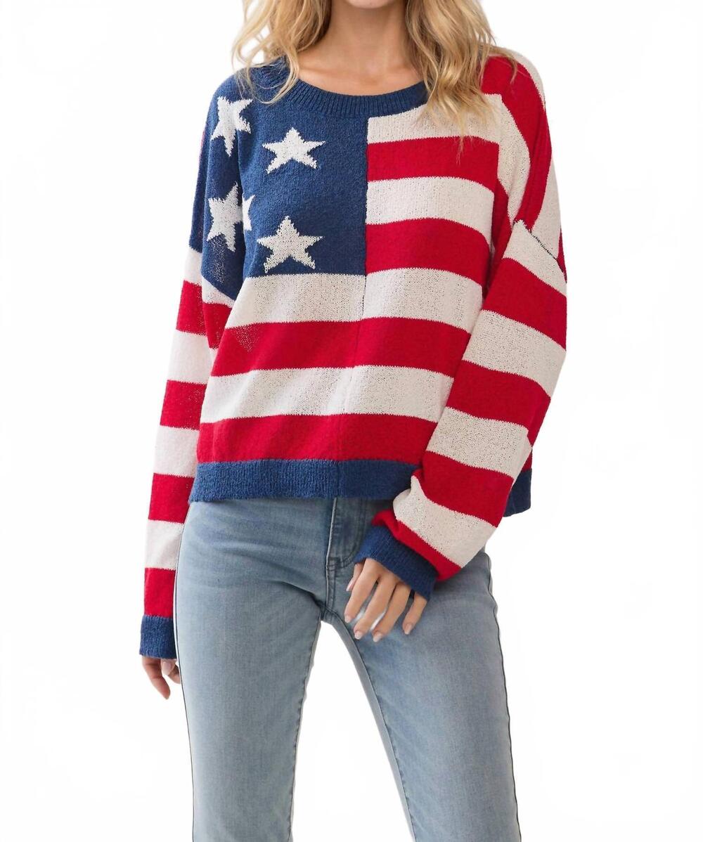 NEW TCEC american flag pattern knit pullover sweater in red
